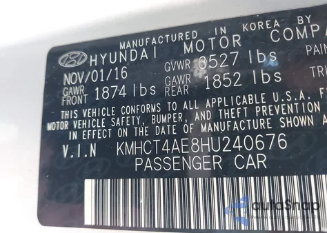 2017 Hyundai Accent Se z USA, uszkodzony, nr VIN KMHCT4AE8HU240676